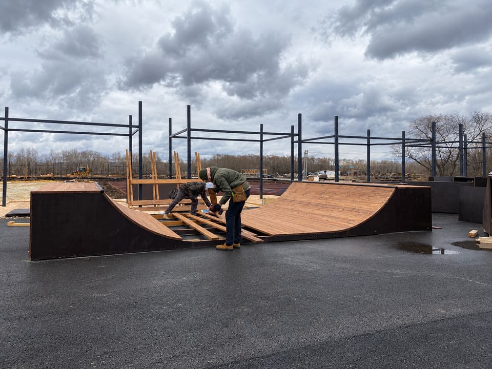 Our crew assembling a half pipe on site