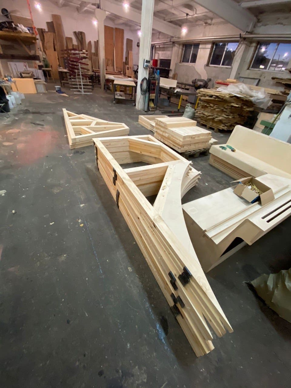 Timber frames of ramps under construction