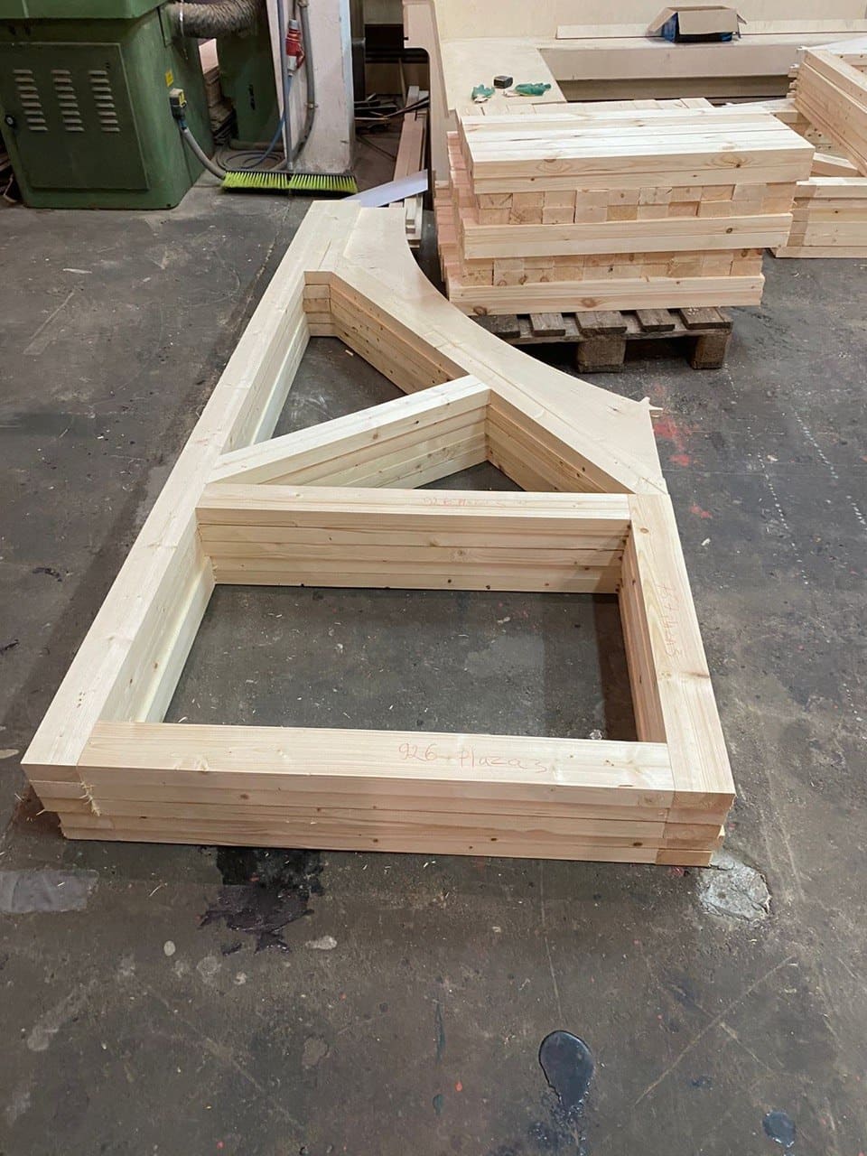 Timber frame of a bank before it is sheeted